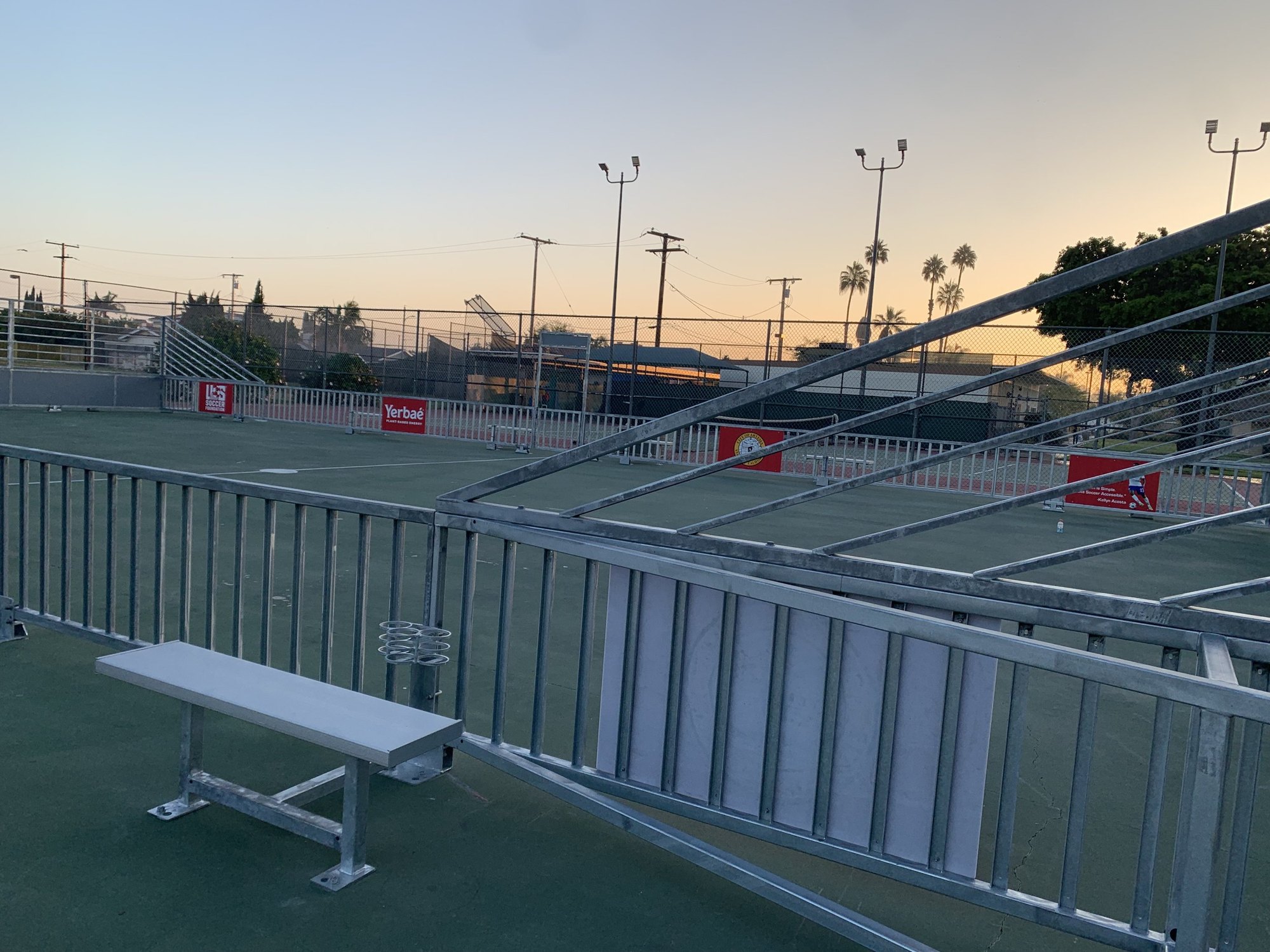 Mini soccer pitch at Artesia Park at sunset